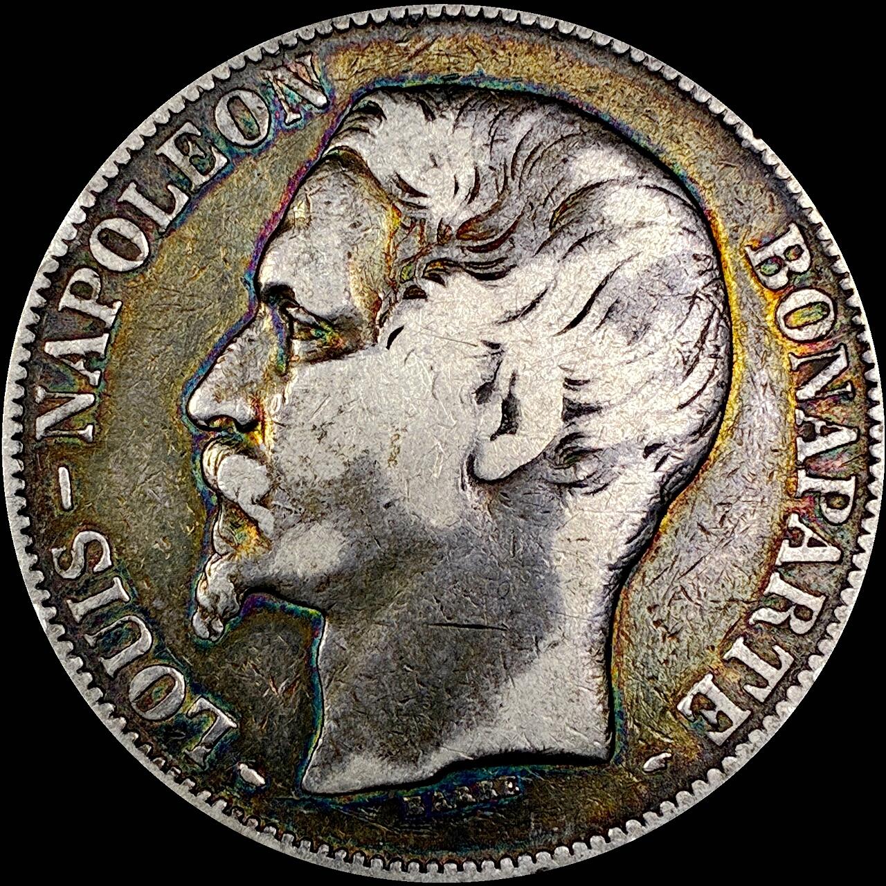 【雨安】【直播拍卖】【世界币章121期-裸币】2025-12-26 周五 19:30 保真 [裸币法国] France 法国 5法郎 KM#0773 拿破仑三世 光头大头