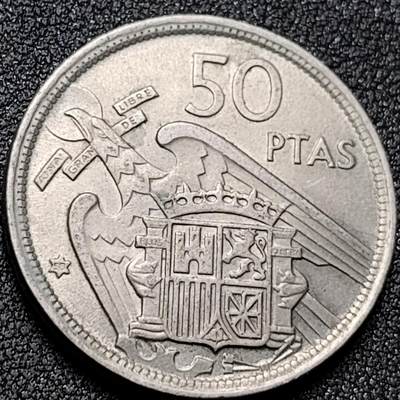 泉币菌-第153场-平安夜专场 - 佛朗哥 西班牙1957年 50比塞塔镍币 30.0毫米 12.4克