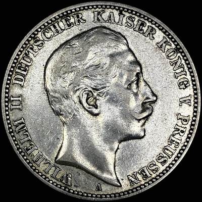 【雨安】【直播拍卖】【世界币章121期-裸币】2025-12-26 周五 19:30 保真 - [裸币德国] Germany 德国 帝国 普鲁士 3马克 (1908-1912) 威廉二世 1909年