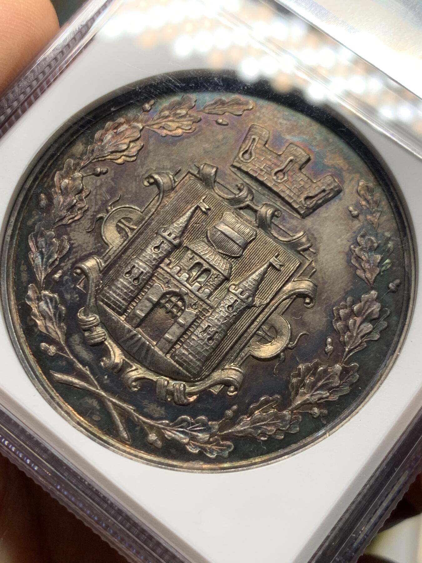 《竞宝斋》第451场 周日，周一，周二  3场连拍 （全场包邮，欢迎送拍） NGC MS61 奥地利林茨国家博览会银章 加厚盒