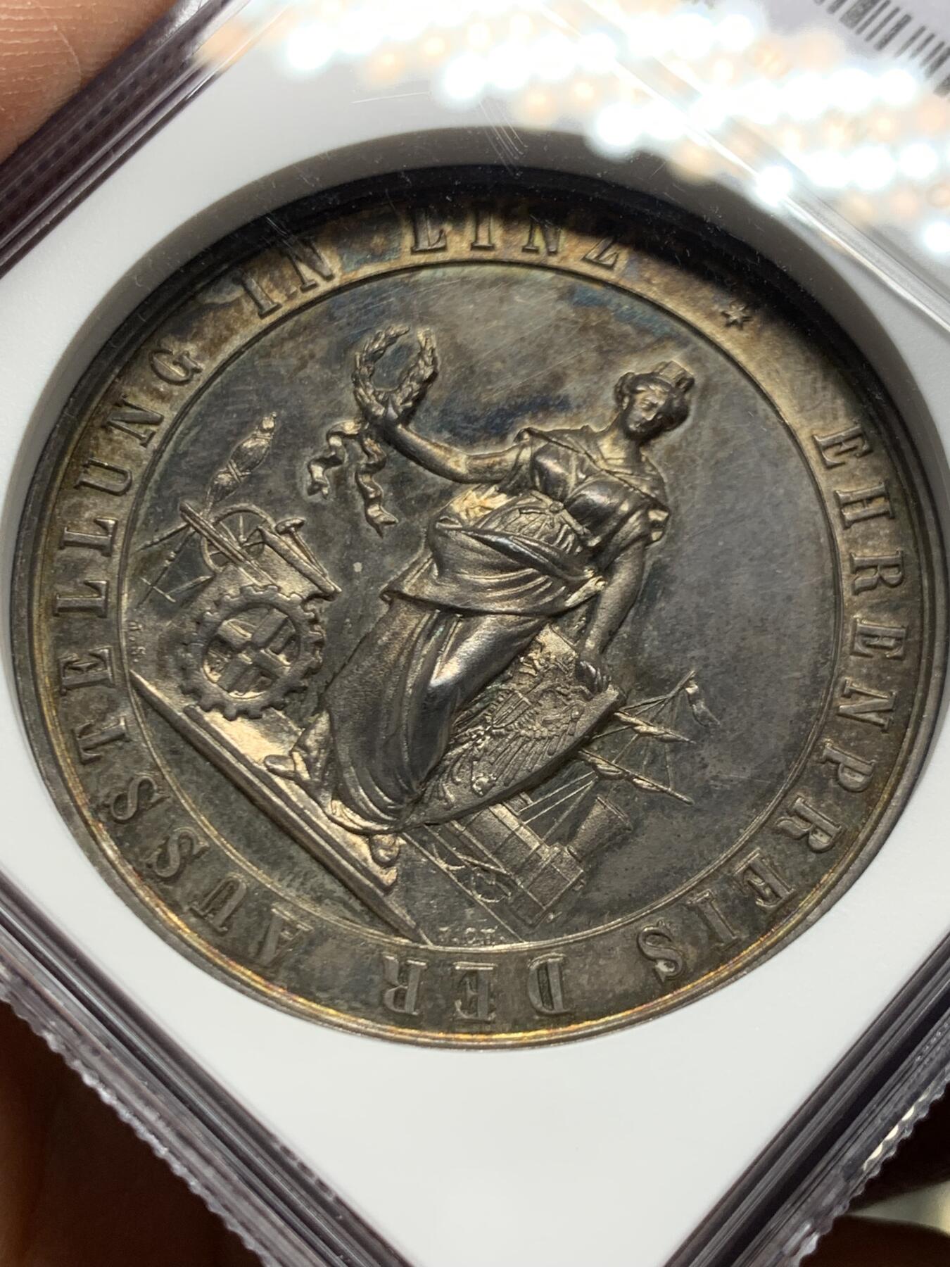 《竞宝斋》第451场 周日，周一，周二  3场连拍 （全场包邮，欢迎送拍） NGC MS61 奥地利林茨国家博览会银章 加厚盒