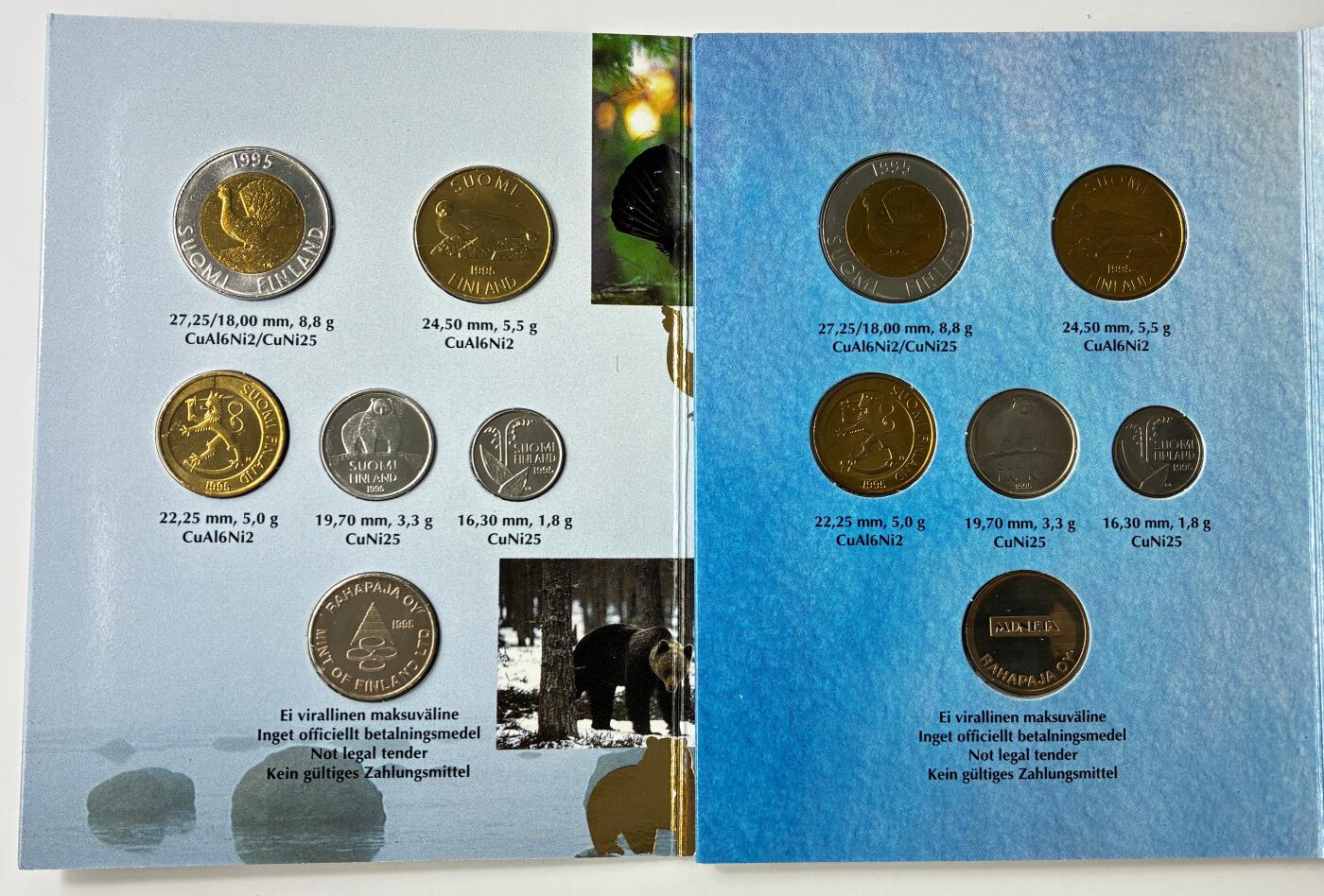 【雨安】【直播拍卖】【世界币章121期-裸币】2025-12-26 周五 19:30 保真 [现代套币] Finland 芬兰 套币 1995年 2套