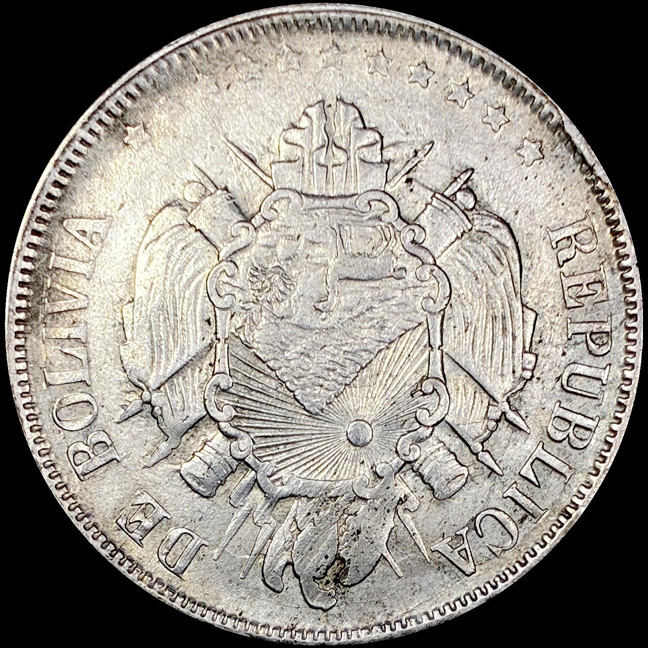 【雨安】【直播拍卖】【世界币章121期-裸币】2025-12-26 周五 19:30 保真 [裸币各国] Bolivia 玻利维亚 1玻利维亚诺 1871年 11星