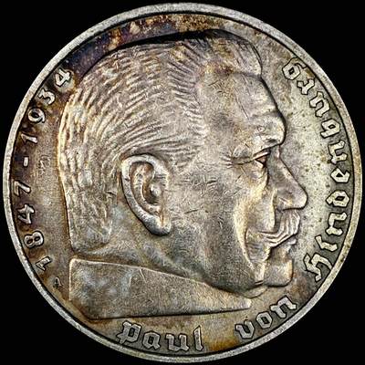 【雨安】【直播拍卖】【世界币章121期-裸币】2025-12-26 周五 19:30 保真 - [裸币德国] Germany 德国 第三帝国 兴登堡 5马克 1935年