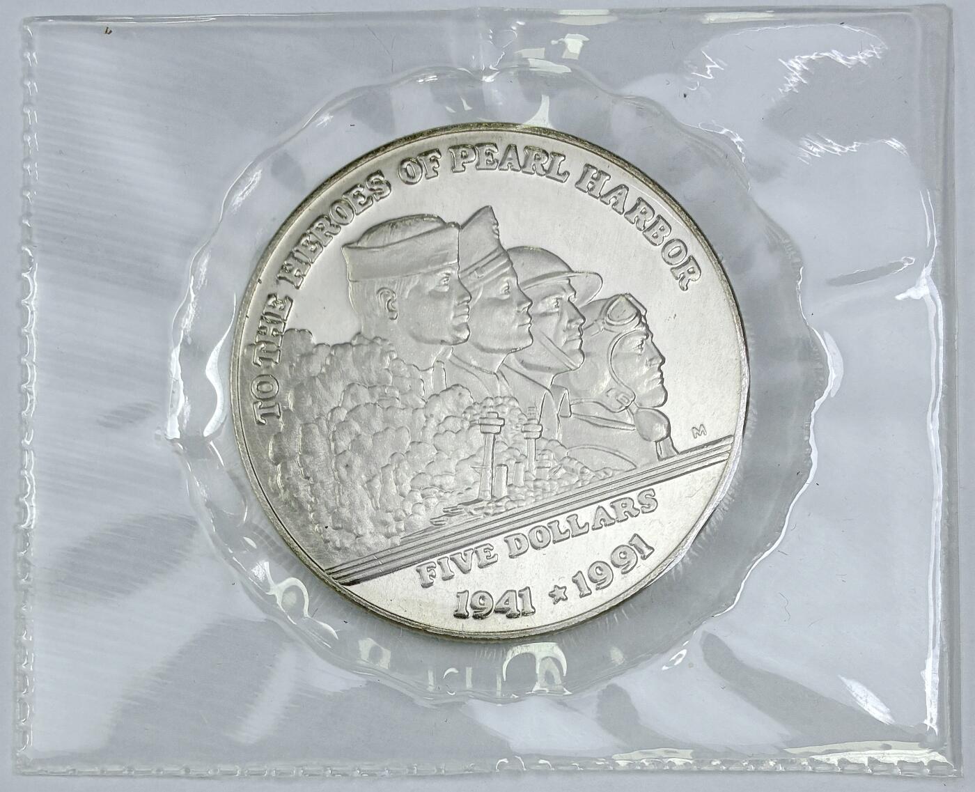 【雨安】【直播拍卖】【世界币章121期-裸币】2025-12-26 周五 19:30 保真 [现代裸币] Marshall Islands 马绍尔群岛 5元 1991年 珍珠港英雄