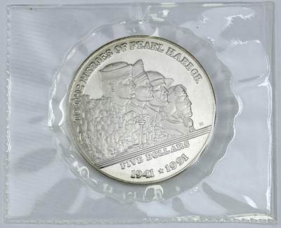 【雨安】【直播拍卖】【世界币章121期-裸币】2025-12-26 周五 19:30 保真 - [现代裸币] Marshall Islands 马绍尔群岛 5元 1991年 珍珠港英雄