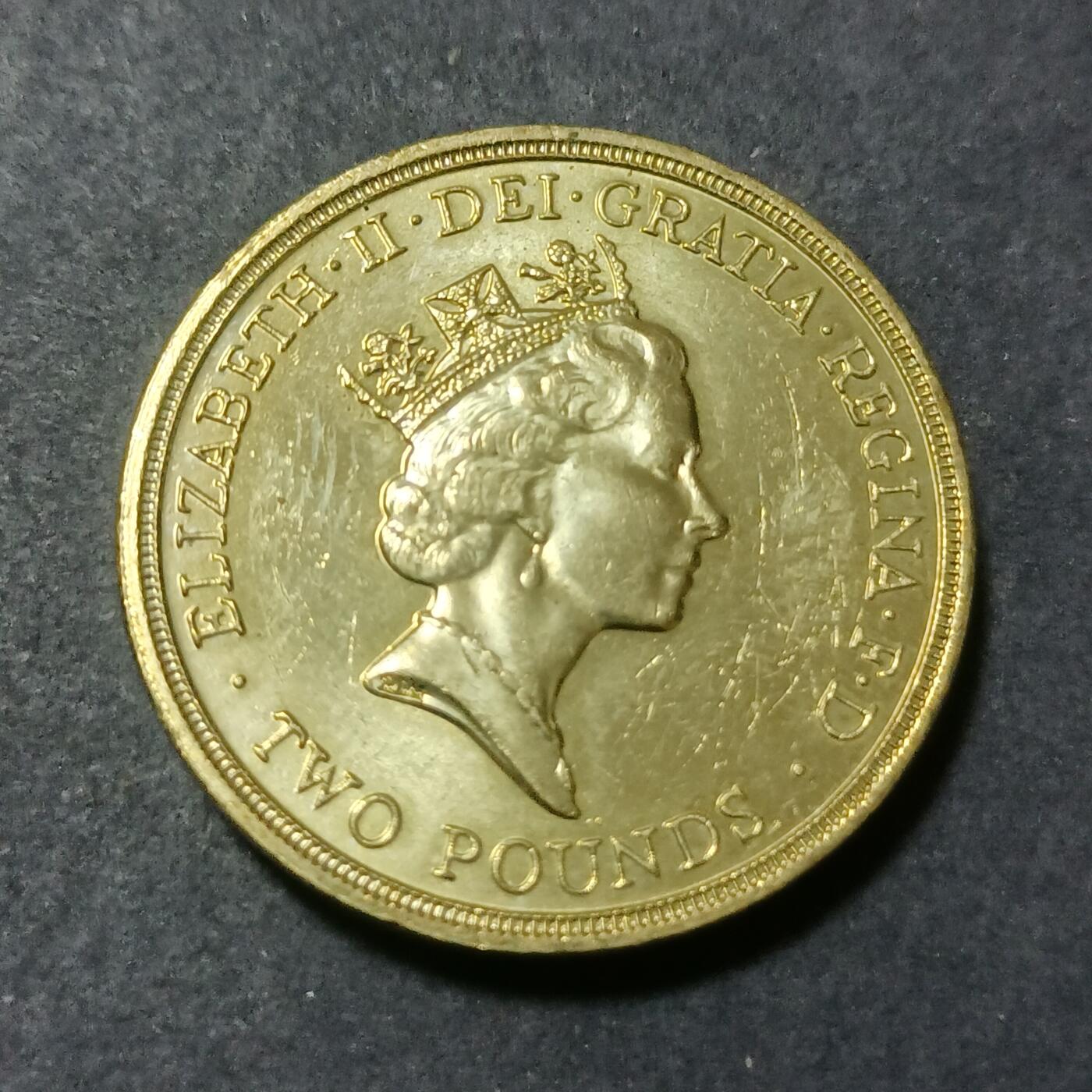 【游宝包邮场】蛇年第102期 英系国家硬币 英国-2镑 1989年 大版皇冠