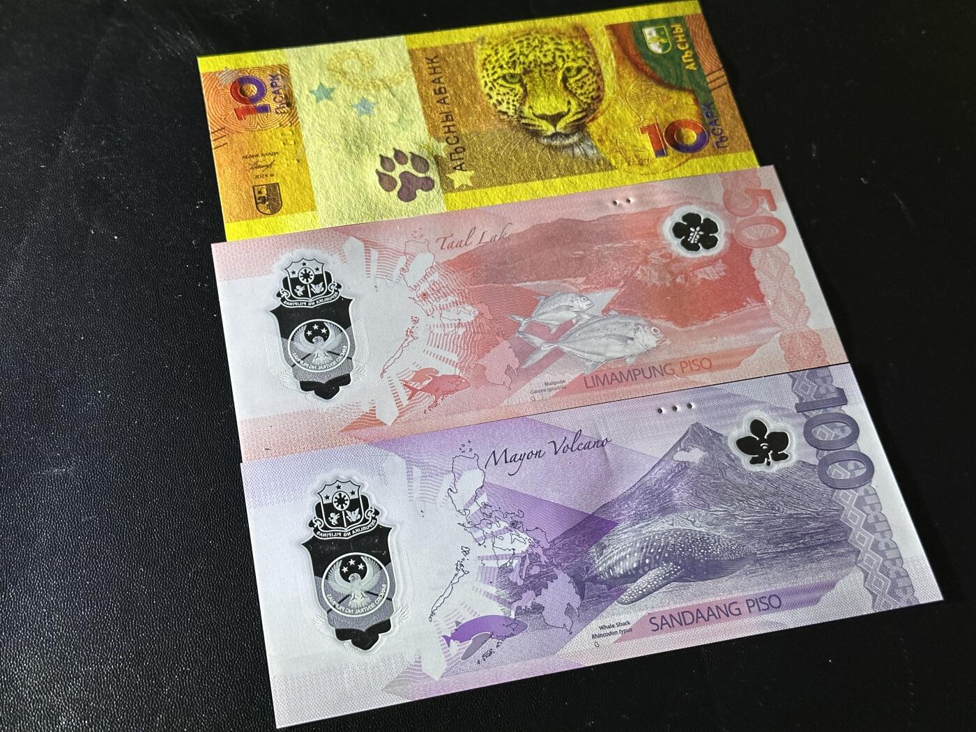 《外钞收藏家》第五百九十六期（精品大拍场）（本平台长期征集拍品、欢迎藏友们联系合作） 阿布哈兹10 AA首冠全新+菲律宾AA冠50和100比索2张倒置号全新 一起