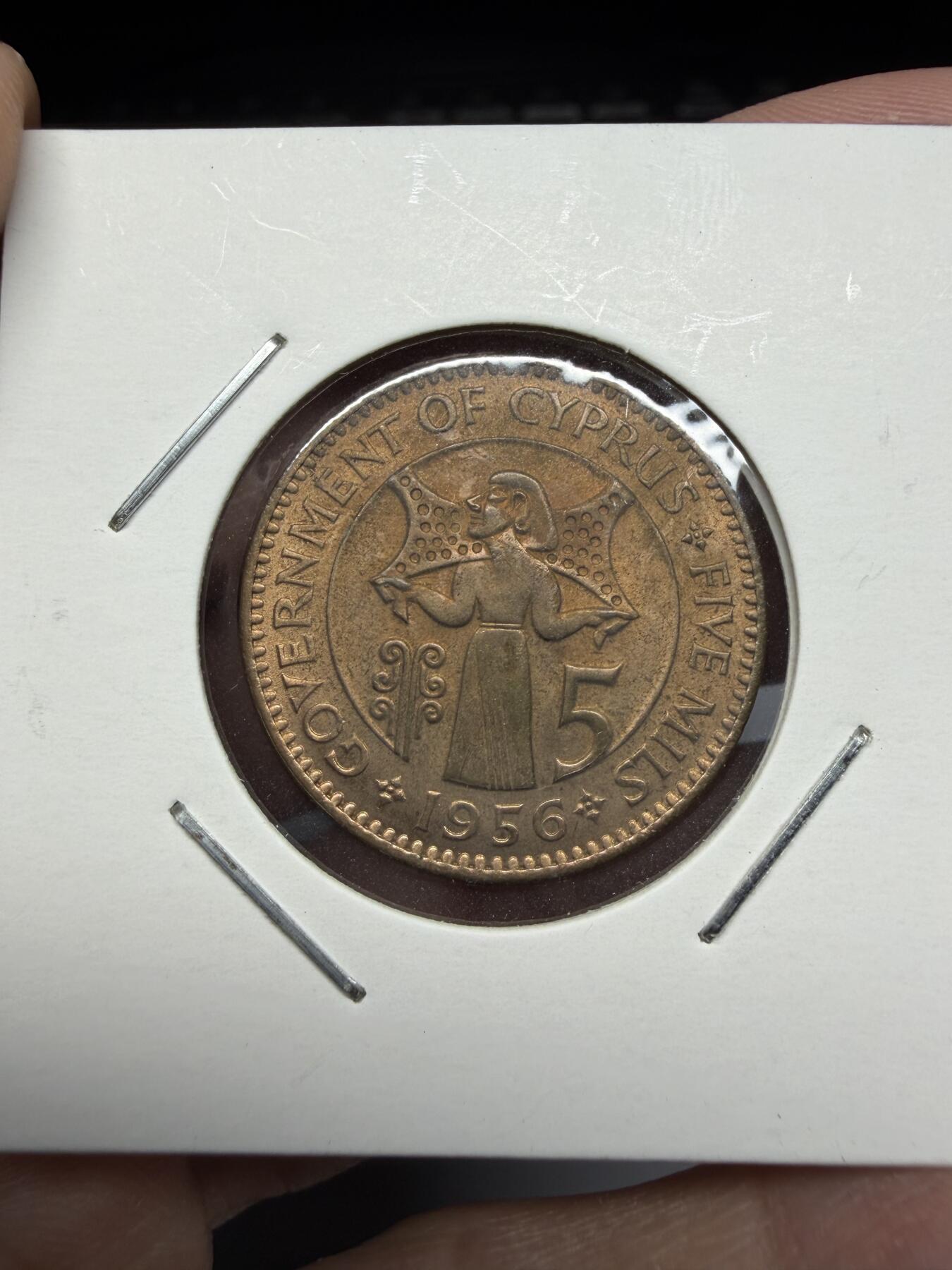 2025年集古藏今外币拍卖第十一期-第4场—（总第294拍），可以寄存60天，满160元包邮。 1956年塞浦路斯5密尔