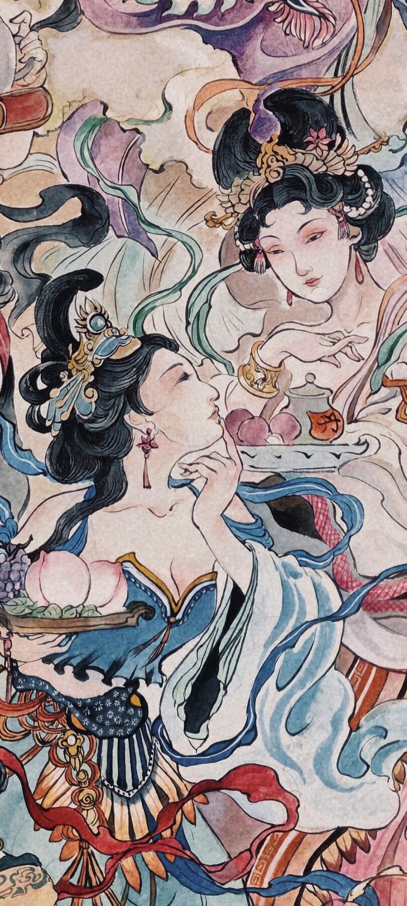 白泽拍卖卡牌手绘专场第30期（白金之夜 跨年大拍） 2025 鹿凝手绘画 蟠桃献瑞 已装裱 尺寸：内50cm*99cm 外61cm*121cm 鹿凝亲签