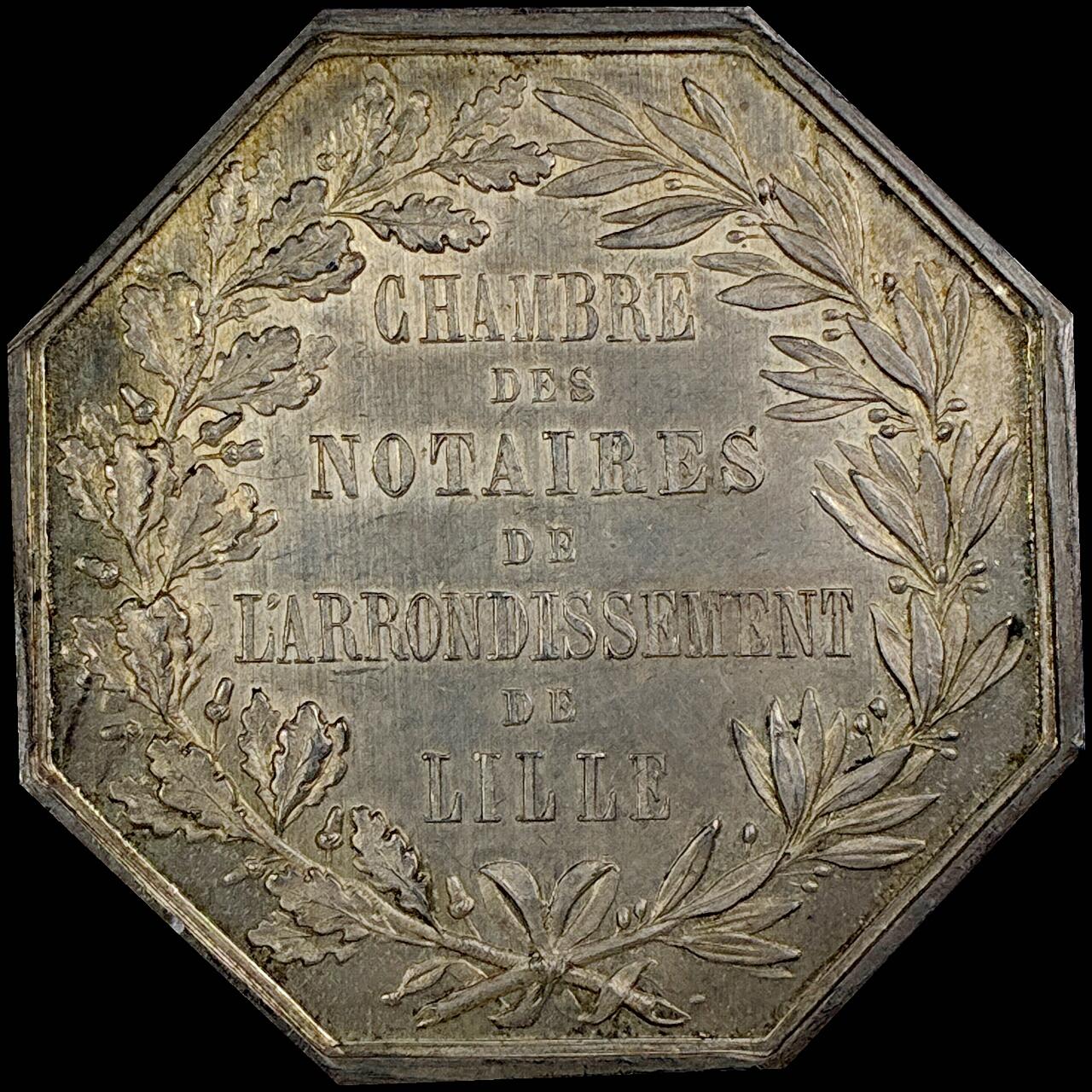 【雨安】【直播拍卖】【世界币章121期-裸币】2025-12-26 周五 19:30 保真 [章] France 章 法国 八角 19世纪 里尔市公证人协会 八角银章 18.5克