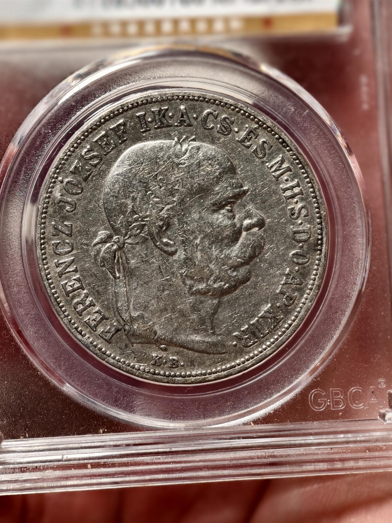 抚柳草堂-第四期章牌钱币（圣诞专场） 奖章勋章限时免佣 满百包邮 放漏专场 1900奥匈帝国-匈牙利5KORONA银币 北京公博xf45 弗朗茨约瑟夫桂冠版 双天使好品种