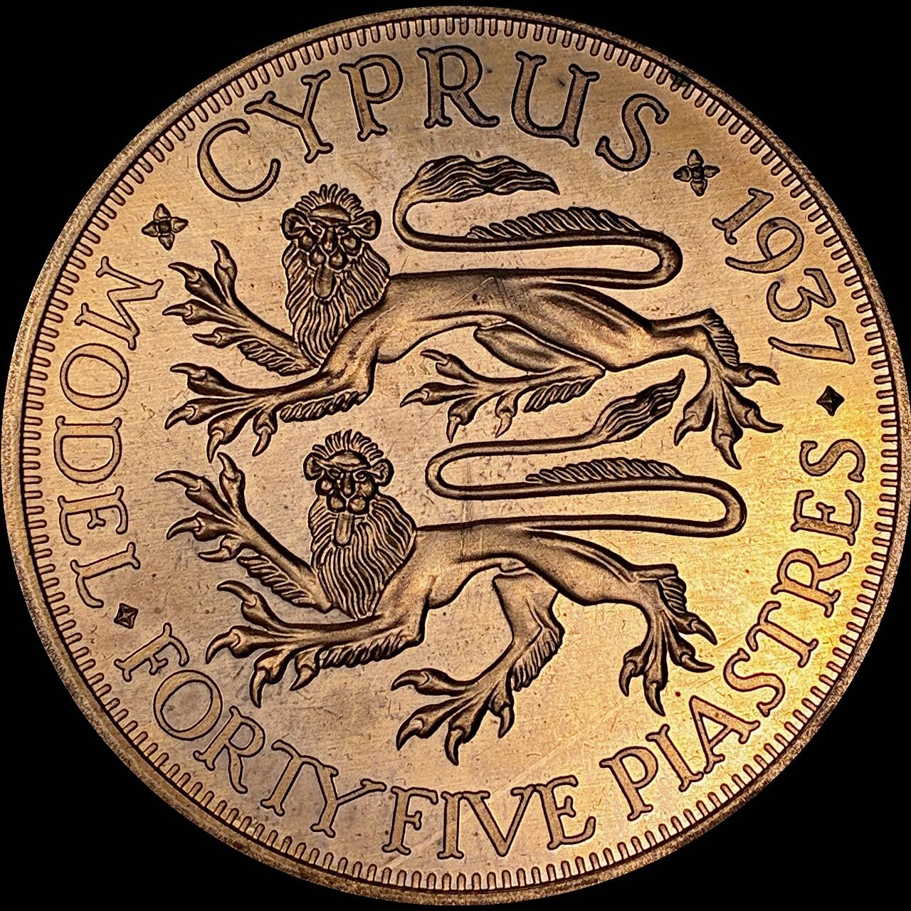 【雨安】【直播拍卖】【世界币章121期-裸币】2025-12-26 周五 19:30 保真 [裸币各国] Cyprus 塞浦路斯 45皮阿斯特 1937年 爱德华八世