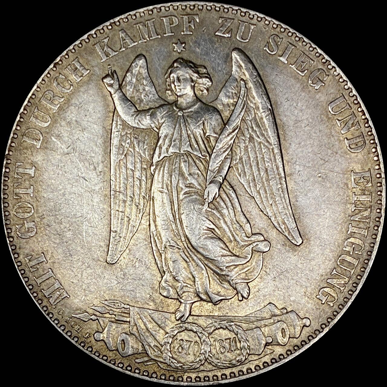 【雨安】【直播拍卖】【世界币章121期-裸币】2025-12-26 周五 19:30 保真 [裸币德国] Germany 德国 德意志 1泰勒 Wurttemberg符腾堡 Thun.443 KM#0620 (1871) 普法战争 1871年