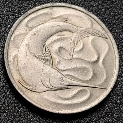 泉币菌-第153场-平安夜专场 - 高币值 1968年 新加坡20分 海洋动物-剑鱼 24mm 