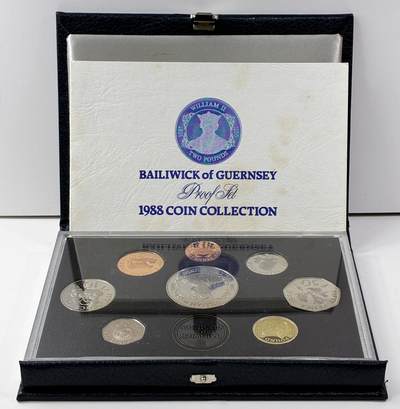 【雨安】【直播拍卖】【世界币章121期-裸币】2025-12-26 周五 19:30 保真 - [现代套币] Guernsey 根西 套币 精制套币 1988年