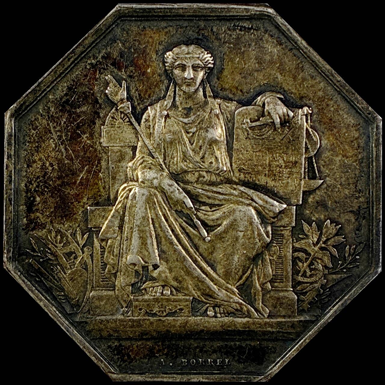 【雨安】【直播拍卖】【世界币章121期-裸币】2025-12-26 周五 19:30 保真 [章] France 章 法国 八角 19世纪 阿朗松公证人 八角银章 18.6克