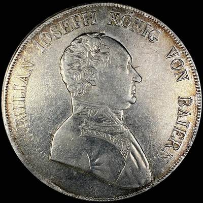 【雨安】【直播拍卖】【世界币章121期-裸币】2025-12-26 周五 19:30 保真 - [裸币德国] Germany 德国 德意志 1泰勒 Bavaria巴伐利亚 Thun.043 KM#0701 (1807-1822) 马克西米利安四世·约瑟夫.双狮面向 1807年