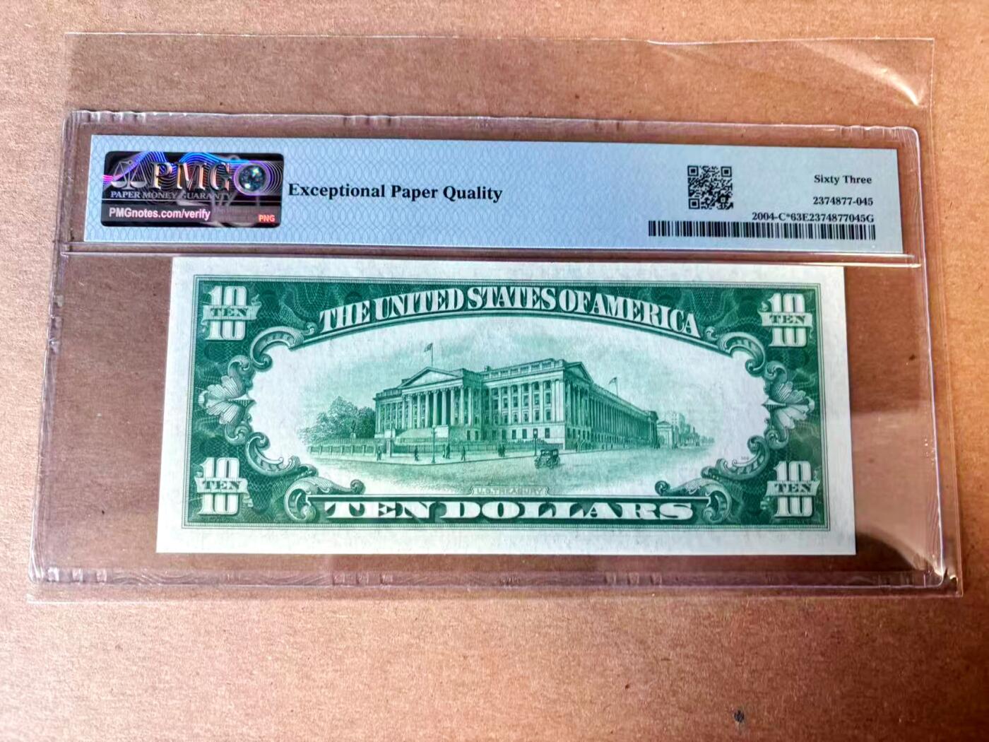 【Blue Auction】世界纸币精拍第767期——18级TOP拍卖/信誉/品质/专业/高效💫 【极少见星补 浅绿版】美国 1934年10美金 PMG63EPQ 全新原票 补号 高目录价 是普通号8倍的价值