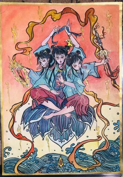 白泽拍卖卡牌手绘专场第30期（白金之夜 跨年大拍） - 2025 杨佳丽手绘画 哪吒 杨佳丽背简绘