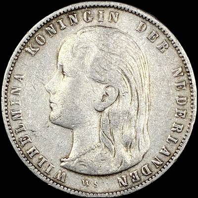 【雨安】【直播拍卖】【世界币章121期-裸币】2025-12-26 周五 19:30 保真 - [裸币各国] Netherlands 荷兰 王国 1盾 1897年 威廉明娜