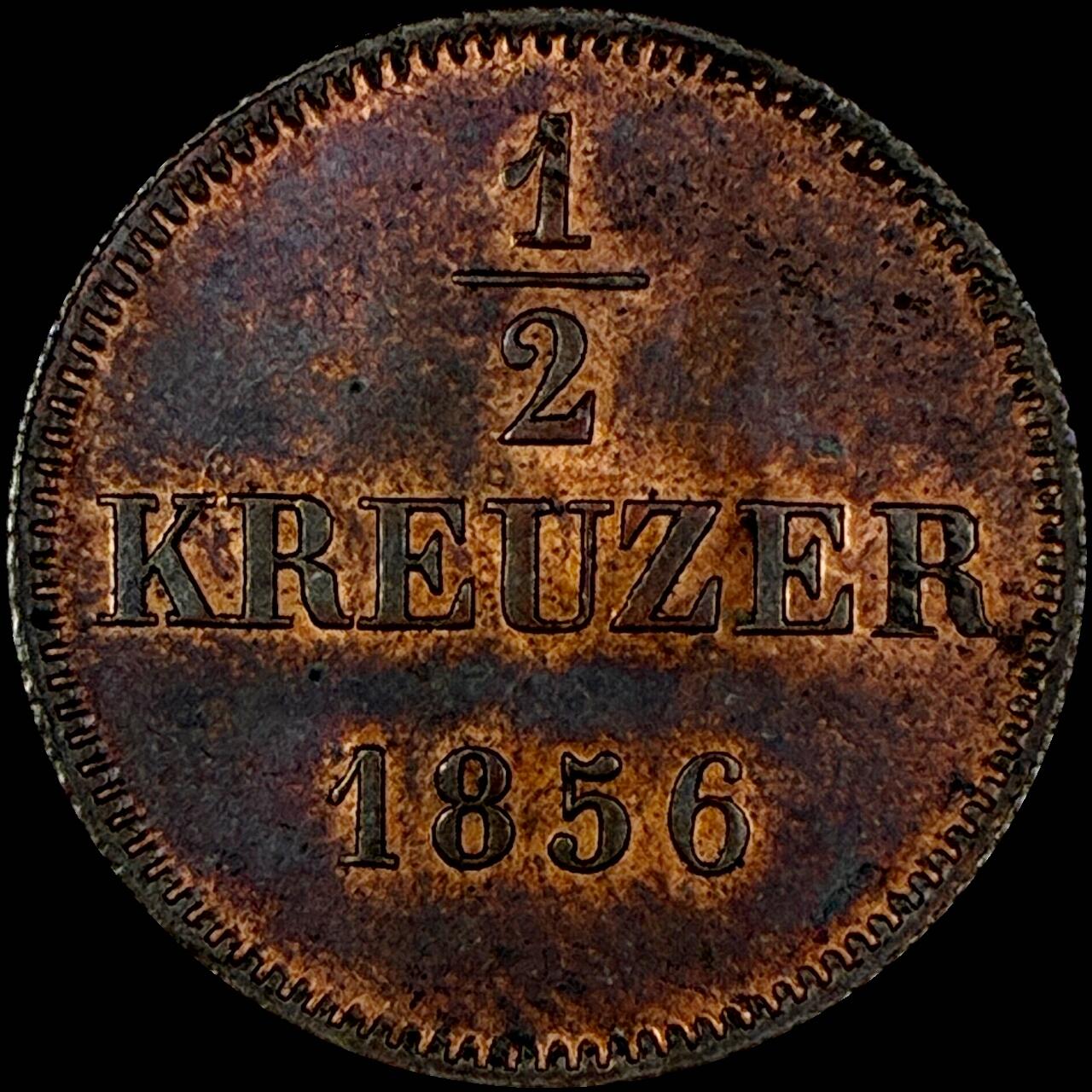 【雨安】【直播拍卖】【世界币章121期-裸币】2025-12-26 周五 19:30 保真 [裸币德国] Germany 德国 德意志 巴伐利亚 1/2克鲁泽 1856年