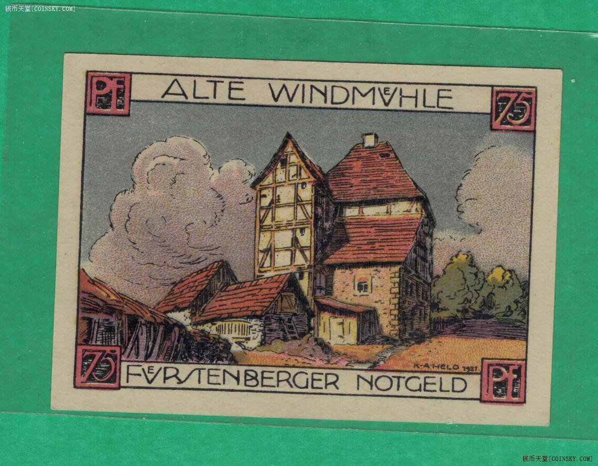 德国威悉河畔菲尔斯滕贝格市1921年75芬尼 应急代用券 无47 实物图 UNC
