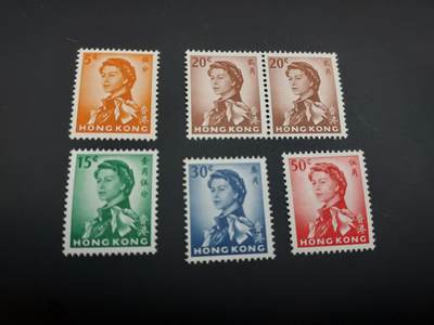 博彦收藏    12月29日 8点 邮票专场 全场包邮 - 香港 女皇军装普票新票6枚，微黄上品