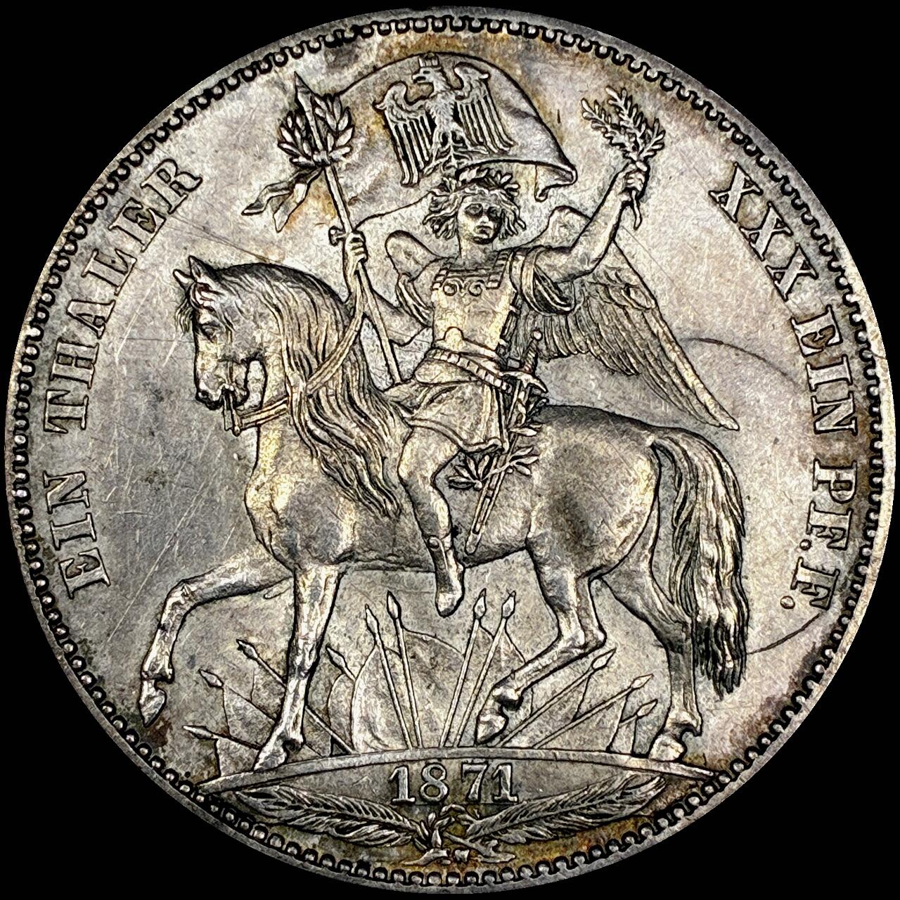 【雨安】【直播拍卖】【世界币章121期-裸币】2025-12-26 周五 19:30 保真 [裸币德国] Germany 德国 德意志 1泰勒 Saxony萨克森 Thun.351 KM#1230 (1871) 普法战争 1871年