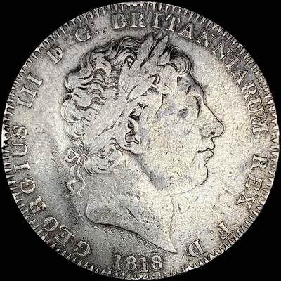 【雨安】【直播拍卖】【世界币章121期-裸币】2025-12-26 周五 19:30 保真 - [裸币各国] Great Britain 英国 1克朗 1818年 乔治三世