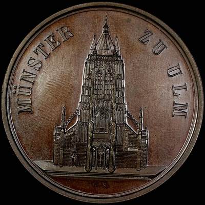 【雨安】【直播拍卖】【世界币章121期-裸币】2025-12-26 周五 19:30 保真 - [章] Germany 章 德国 19世纪 乌尔姆大教堂 铜章 20.9克, 37mm