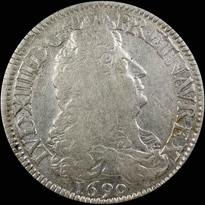 【雨安】【直播拍卖】【世界币章121期-裸币】2025-12-26 周五 19:30 保真 - [裸币法国] France 法国 1埃居 KM#0275 DAV-3811 (1690-1693) 路易十四 皇冠十字 中心字母 1690年