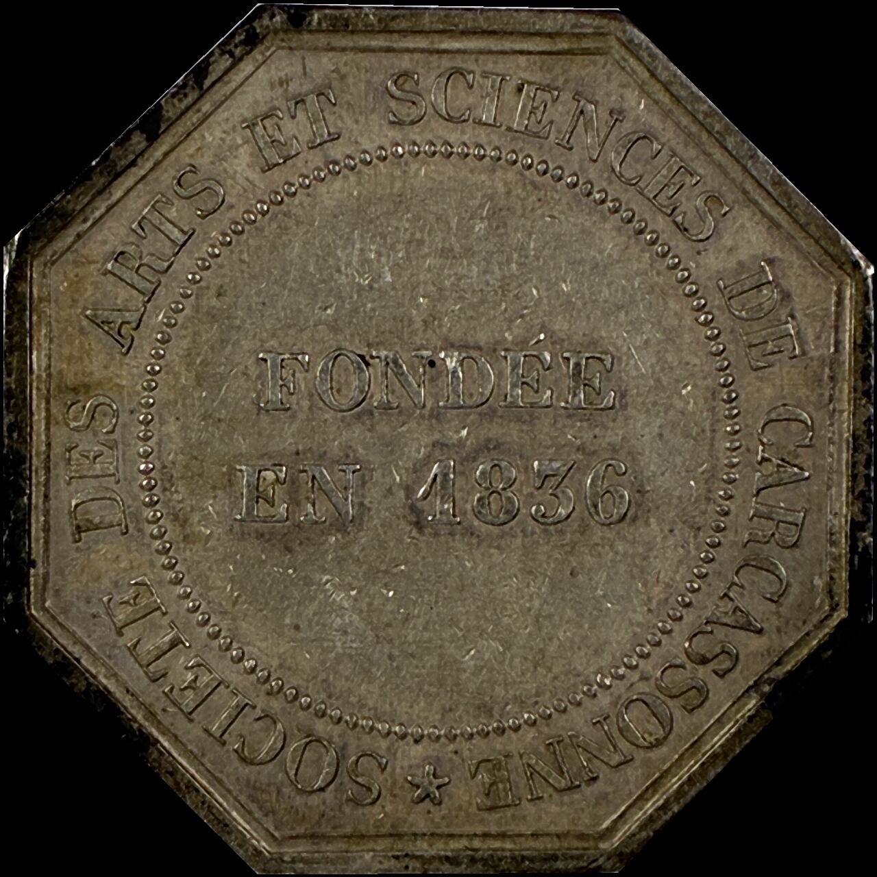 【雨安】【直播拍卖】【世界币章121期-裸币】2025-12-26 周五 19:30 保真 [章] France 章 法国 八角 1836年 菲利普一世 卡尔卡松市艺术科学协会 八角银章 12.5克