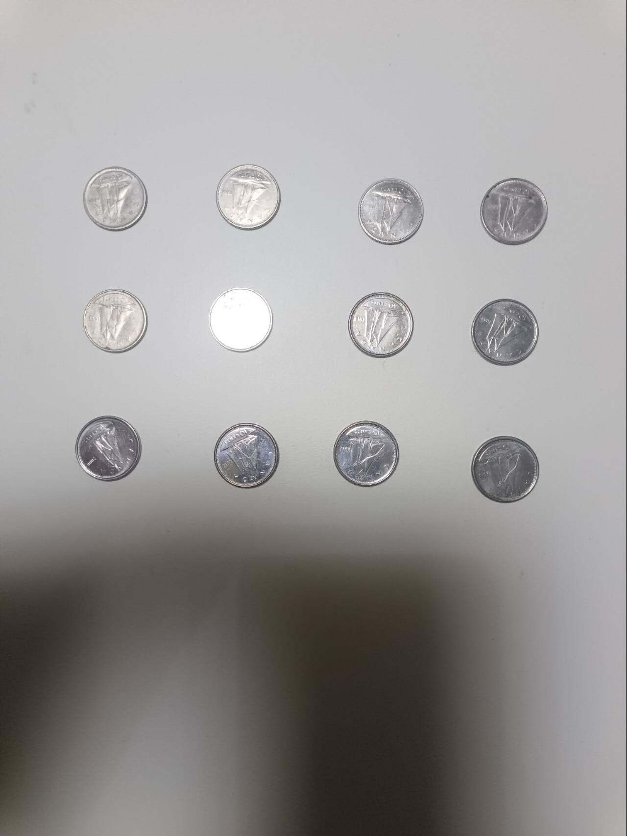 【20251226】非全新纸币和硬币第318场 加拿大10分硬币12枚，有重复