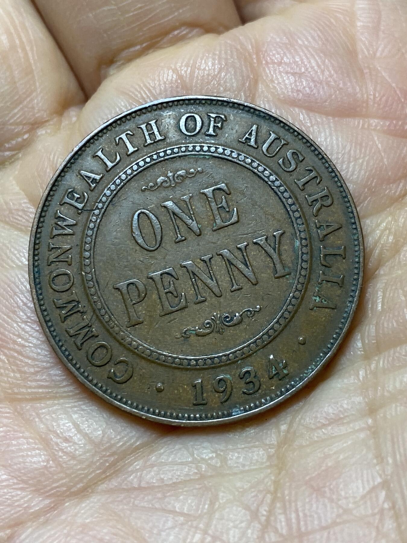2025年第一百四十四场(总第一百七十场）品种丰富英国一线回流散币年末特拍场第一场(免佣金) 澳大利亚🇦🇺1934年1便士(乔治五世时期，m版墨尔本造)