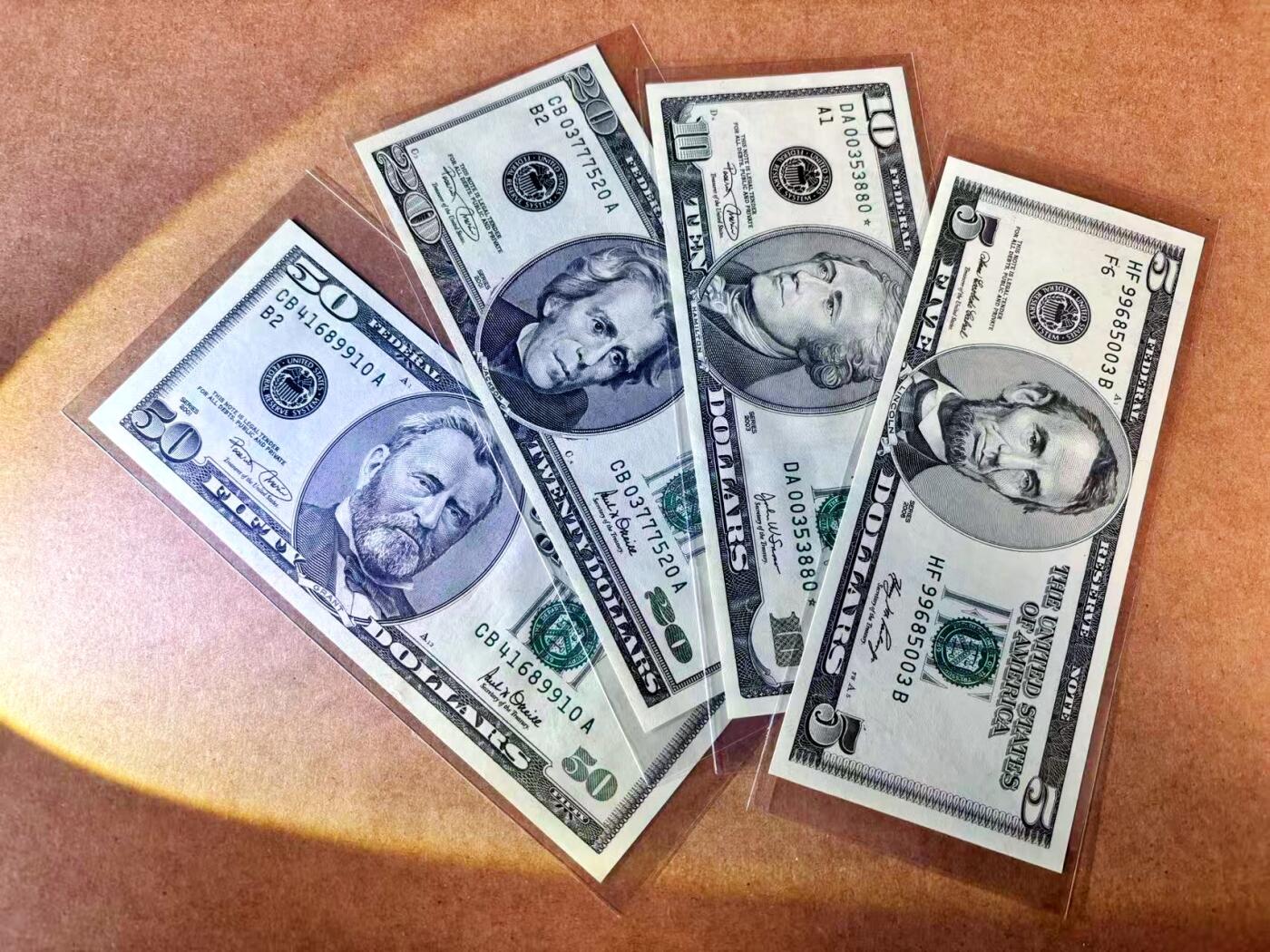 【Blue Auction】世界纸币精拍第767期——18级TOP拍卖/信誉/品质/专业/高效💫 【一组4张 含补号无47】美国 2001-06年5-50美金 UNC/UNC-