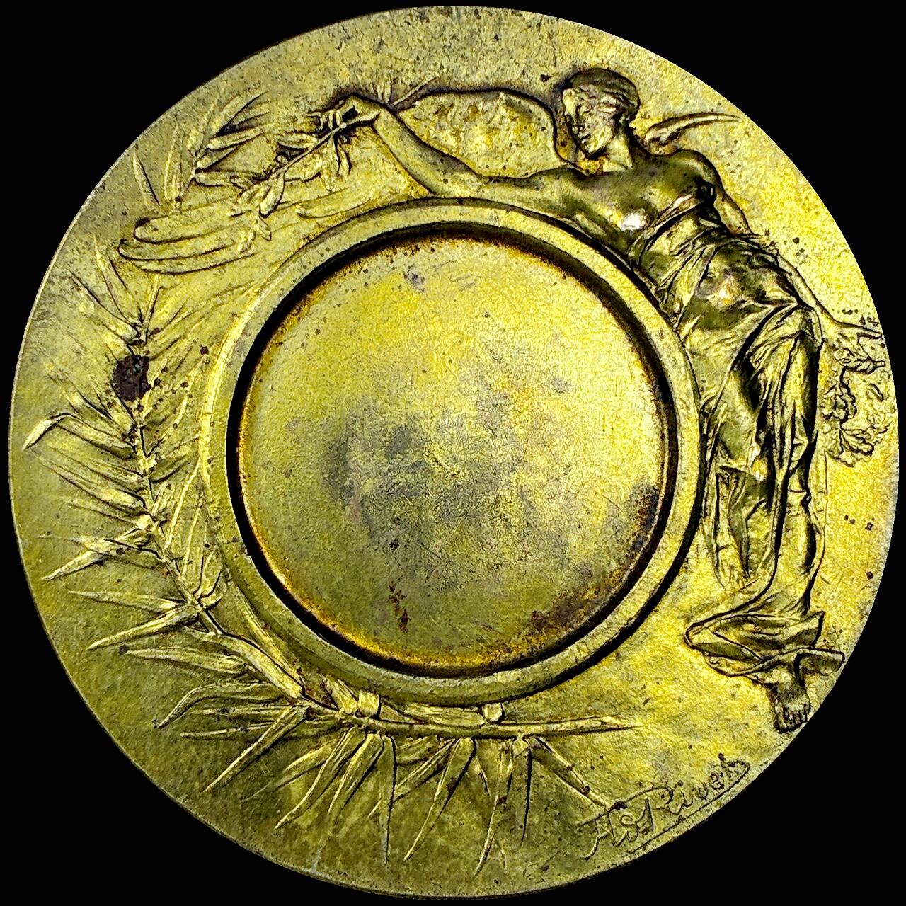 【雨安】【直播拍卖】【世界币章121期-裸币】2025-12-26 周五 19:30 保真 [章] France 章 法国 20世纪初 戎装玛丽安娜铜章 设计师L.Bottée, 背面为Rivet设计的天使桂枝造型 40mm, 36.7克