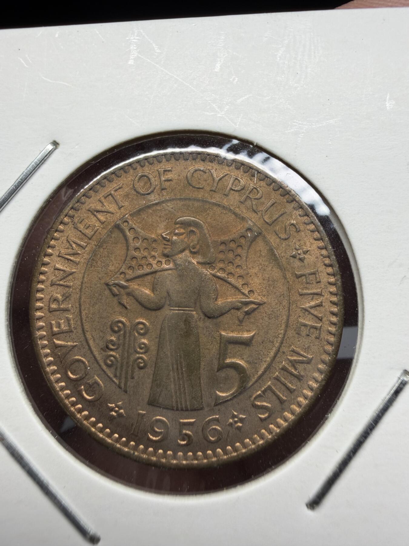 2025年集古藏今外币拍卖第十一期-第4场—（总第294拍），可以寄存60天，满160元包邮。 1956年塞浦路斯5密尔