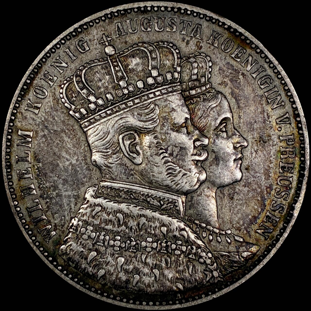 【雨安】【直播拍卖】【世界币章121期-裸币】2025-12-26 周五 19:30 保真 [裸币德国] Germany 德国 德意志 1泰勒 Prussia普鲁士 Thun.265, KM# 488 (1861) 威廉一世.登基 1861年