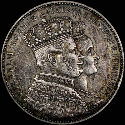 【雨安】【直播拍卖】【世界币章121期-裸币】2025-12-26 周五 19:30 保真 - [裸币德国] Germany 德国 德意志 1泰勒 Prussia普鲁士 Thun.265, KM# 488 (1861) 威廉一世.登基 1861年