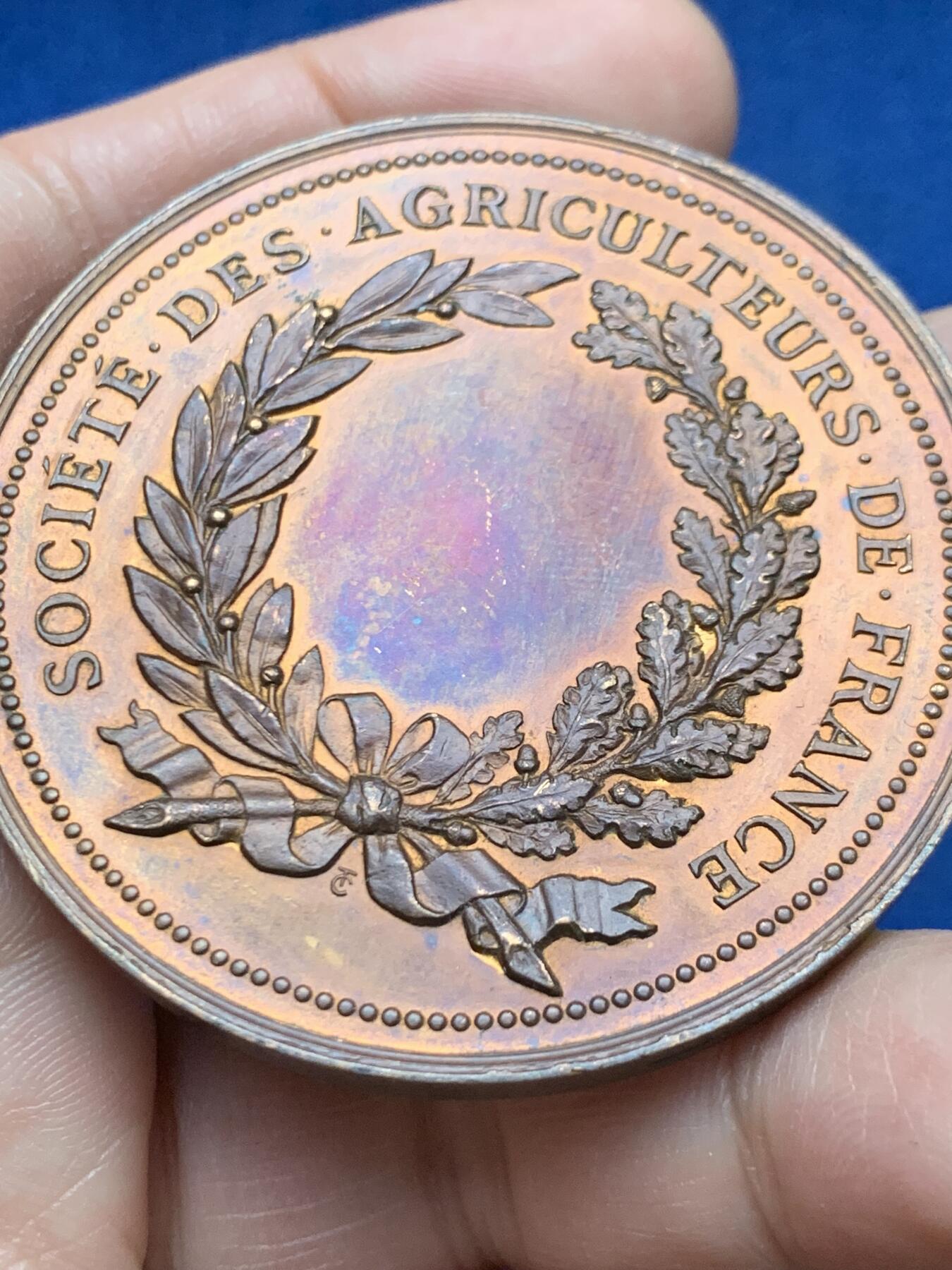 《竞宝斋》第451场 周日，周一，周二  3场连拍 （全场包邮，欢迎送拍） 法国农业部铜章，81.2g，54.6mm，丰饶角边铭