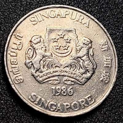 泉币菌-第153场-平安夜专场 - 1986 高币值 新加坡20分 绒球花 高盾徽版 直径21.36mm