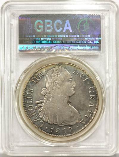 博洋堂世界钱币拍卖第154期（全场包邮） 公博 XF45 西属墨西哥1807年卡四双柱8瑞尔大银币，少见复打