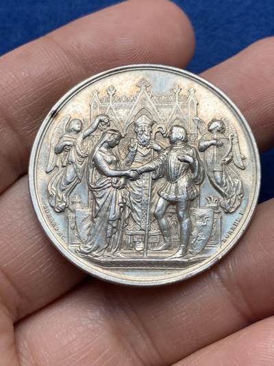 《竞宝斋》第451场 周日，周一，周二  3场连拍 （全场包邮，欢迎送拍） - 法国婚姻与爱情纪念银章，22.8g，36.5mm，丰饶角边铭