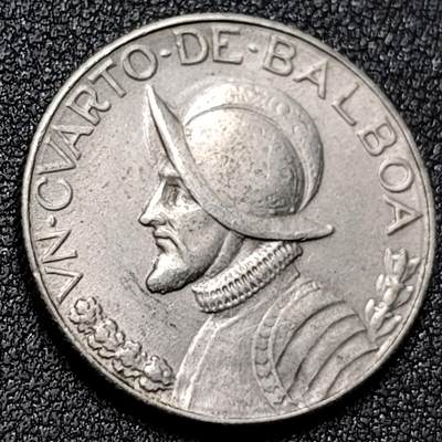 泉币菌-第153场-平安夜专场 - 铠甲探险家 巴斯克 巴拿马1/4巴波亚1966年 铜镍币 24.3mm5.7g