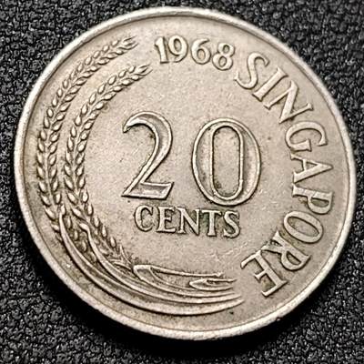 泉币菌-第153场-平安夜专场 - 高币值 1968年 新加坡20分 海洋动物-剑鱼 24mm 