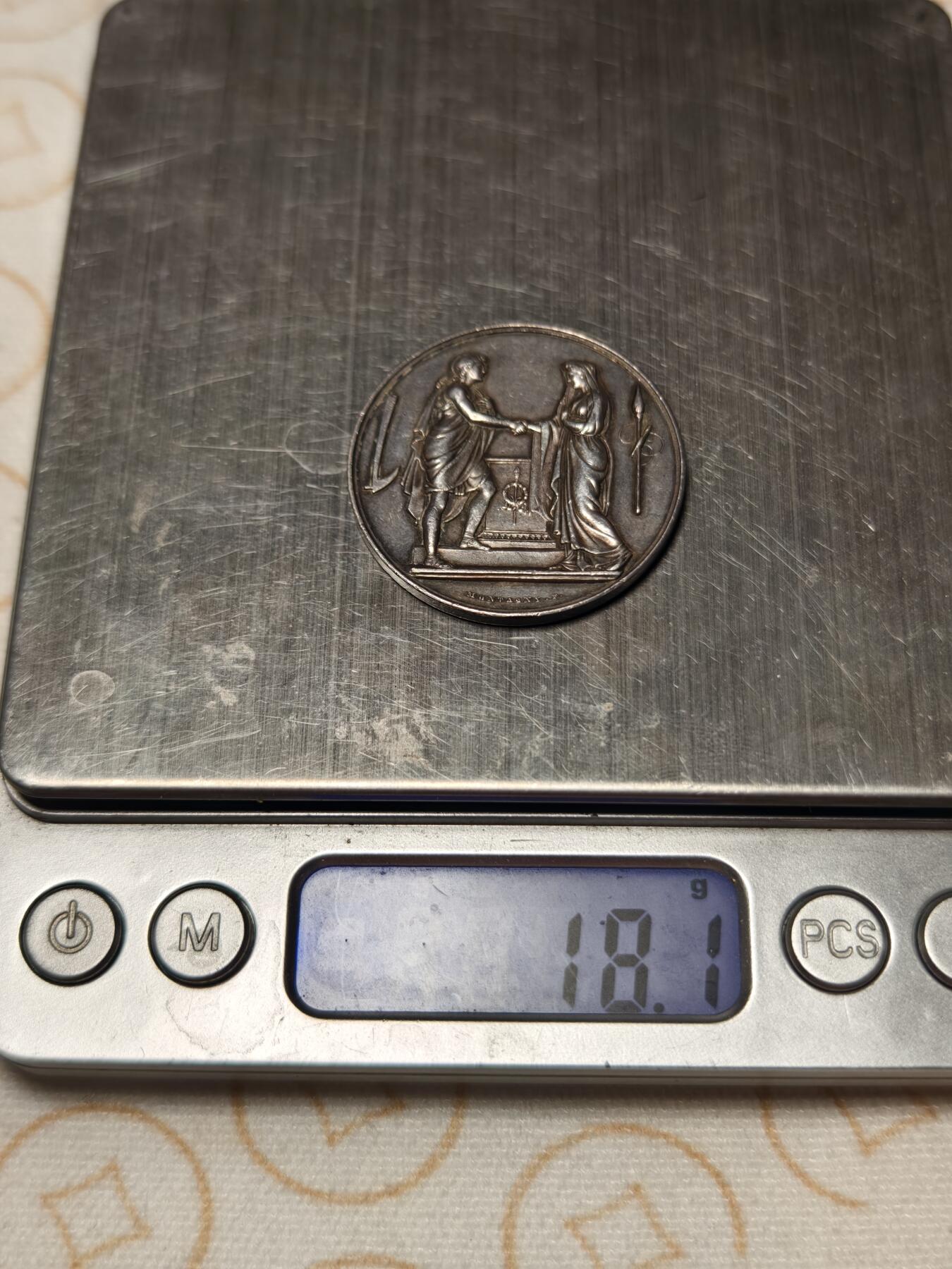 抚柳草堂-第四期章牌钱币（圣诞专场） 奖章勋章限时免佣 满百包邮 放漏专场 1885法国婚姻与爱情银章  950高银重18克 34mm 丰饶角银标 背面手刻花押非常漂亮