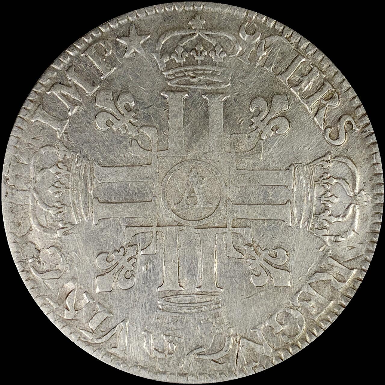 【雨安】【直播拍卖】【世界币章121期-裸币】2025-12-26 周五 19:30 保真 [裸币法国] France 法国 1埃居 KM#0275 DAV-3811 (1690-1693) 路易十四 皇冠十字 中心字母 1690年