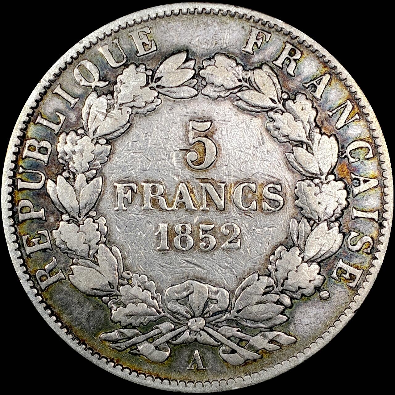 【雨安】【直播拍卖】【世界币章121期-裸币】2025-12-26 周五 19:30 保真 [裸币法国] France 法国 5法郎 KM#0773 拿破仑三世 光头大头