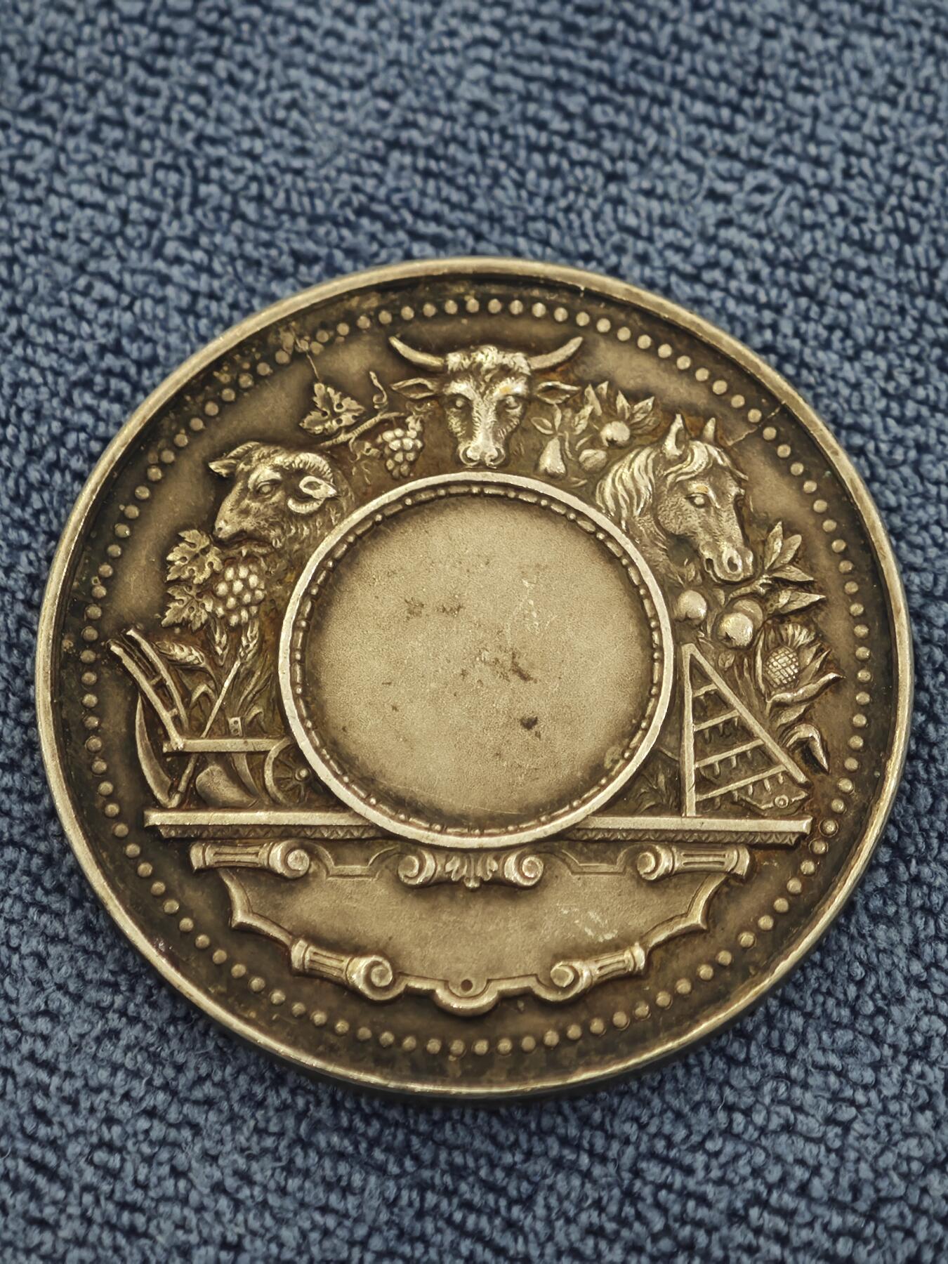 法国厄尔省莱桑迪丽区农业镀银铜章 直径41毫米，重量32.2克